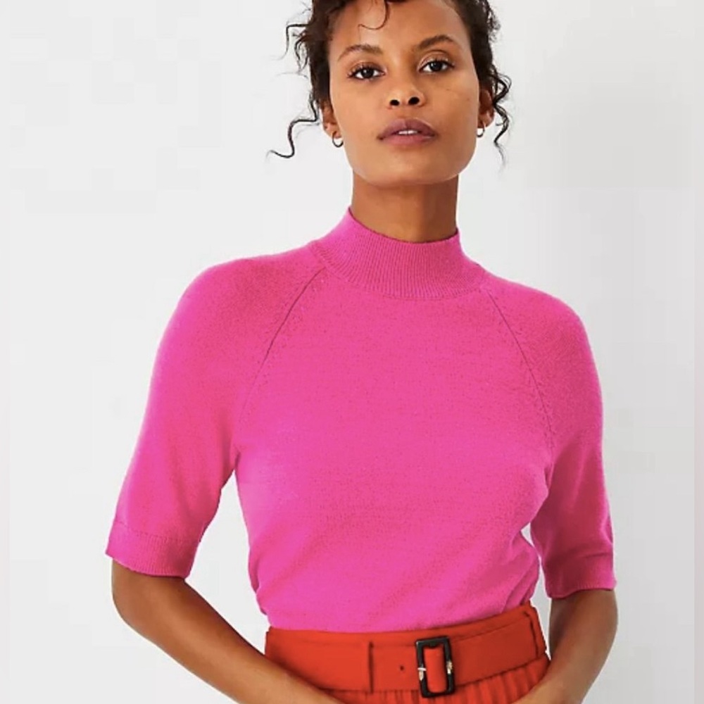 ❤️‍🔥2 Pink&Orange colors  Petite 2 Mock Neck Sweaters Tee